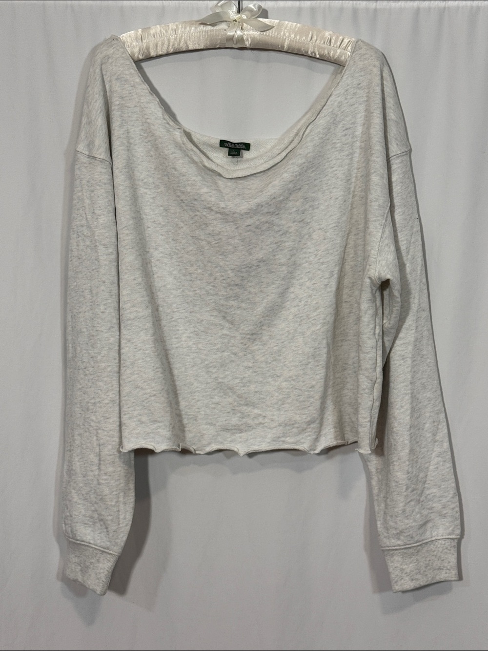 wild fable Light Heather Gray Lightweight Raw-Hem Off-Shoulder Sweatshirt